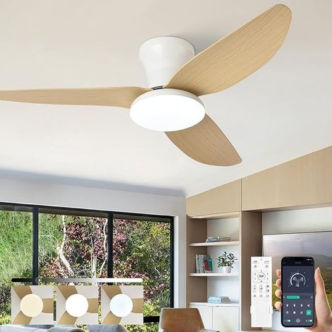 Ventilateur Plafond Silencieux Avec Lumiere Et Telecommande, 100cm Lustre Lampe Intégrée Ventilateur De Plafond, Dimmable DC Motor 6 Vitesses Plafonnier Ventilo Pour Salon Bureau Chambre-Woodgrain (1/5)