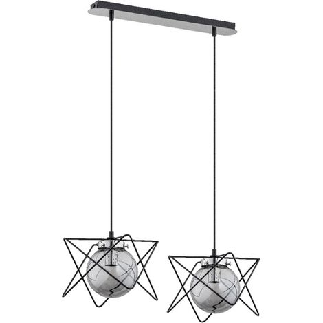 Alfa SAGITO TRACK Modern Double Pendant Light 2-Light Glass Globe Ceiling Lamp, Black Metal Basket/Cage Shades with Chrome Accents, 2xE14 Max 10W, Dimmable