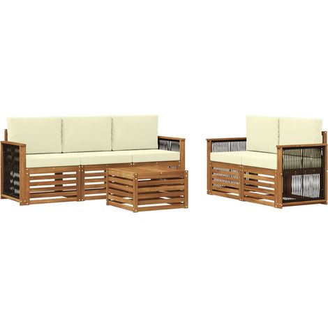 Outdoor Sofa Set 6 pcs Natural and Cream Solid Acacia Wood vidaXL (1/5)