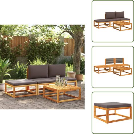 The Living Store Salon de jardin avec coussins 4 pcs bois d'acacia massif - Canapé De Jardin - Salon De Jardin - Meuble De Jardin - Mobilier Extérieur - Acacia Massif (1/5)