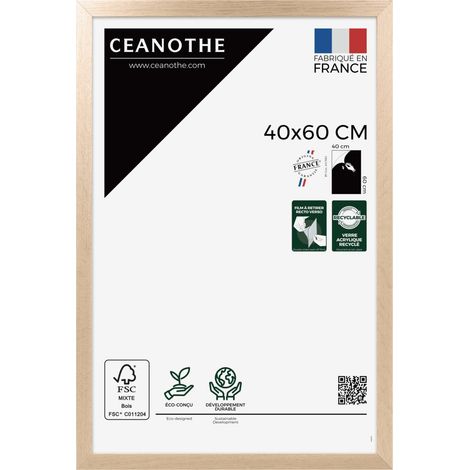 Cadre photo en bois de chêne FSC 40x60 cm – Verre acrylique incassable – Accroches murales horizontales et verticales – Ceanothe (1/5)