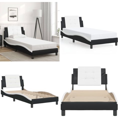 Giroletto senza Materasso Zadar Nero e Bianco 90x200 cm in Similpelle - Letto con testiera - Materasso