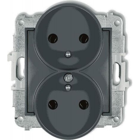 Douille Double - 28MGPR-2z - Graphite - Encastré - Avec Mise À La Terre - 1 Pièce