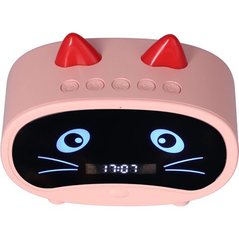 Haut-parleur D'horloge Bluetooth, Réveil Multifonctionnel sans Fil JM02 Haut-parleur Bluetooth Lecteur MP3, Conception Mignonne D'oreille de Chat, Prise en Charge de L'entrée Bluetooth/carte(rose) (1/5)