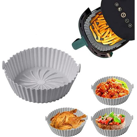 Panier pour friteuse à air, moule en silicone réutilisable, plat de cuisson en silicone pour four, micro-ondes (gris) (1/5)