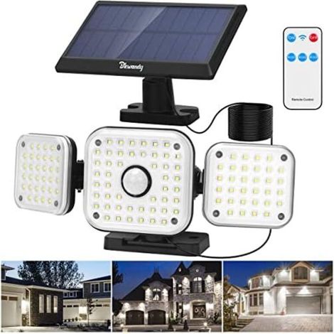 Lampe Solaire Extérieur Detecteur de Mouvement, 112 LEDs Lumière Solaire Extérieure avec Télécommande, IP65 Étanche Projecteur Solaire avec Câble de 5 m, 3 Modes Spot Solaire pour Jardin (1/5)