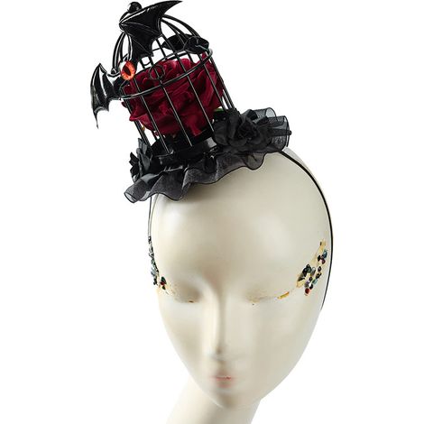 Dark Lolita Gothic Rose Birdcage Hat Cosplay Bat Wings Eyes Hair Clip Photo Props (1/5)