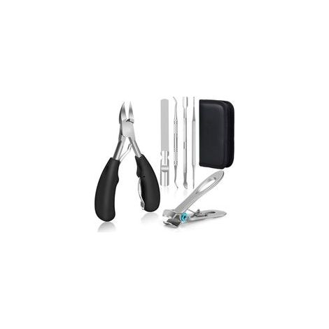 Kit 6 Pièces Coupe-Griffes Chat et Coupe-Ongles Professionnel, Pince pour Ongles Épais ou Incarnés, Ciseaux de Manucure et Pédicure Noir