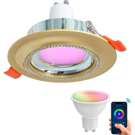 Trade Shop - Smart Faretto Tondo Brillantini Led 5 W Gu10 Rgb Wifi Alexa Google -      Oro (1/5)