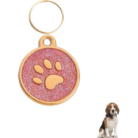 Médaille circulaire à paillettes pour chien Motif empreintes de pattes 28 mm (1/5)