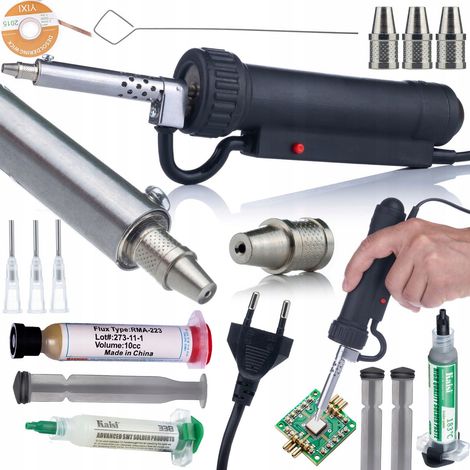 Rosfix Electric estaño 350W + Flux 338 + Estaño Líquido 183°C +2x émbolo, 2x aguja+trenza desoldadora 2mm x 1.5+flux RMA-223 fundente para soldar con émbolo