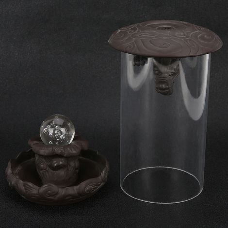 Brûleur d'encens à reflux en forme de dragon en argile violette, lumière LED créative, couvercle coupe-vent, brûleur d'encens à reflux en forme de dragon, décoration intérieure. (1/5)
