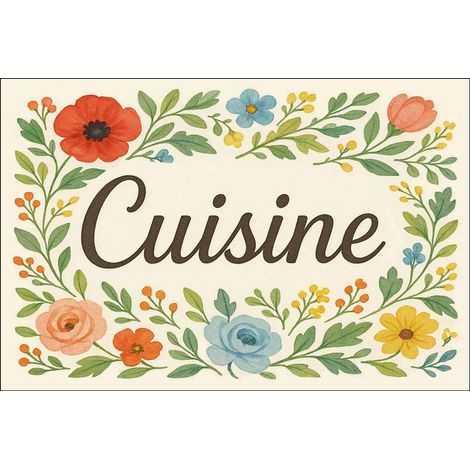 Plaque de porte en métal cuisine fleurie