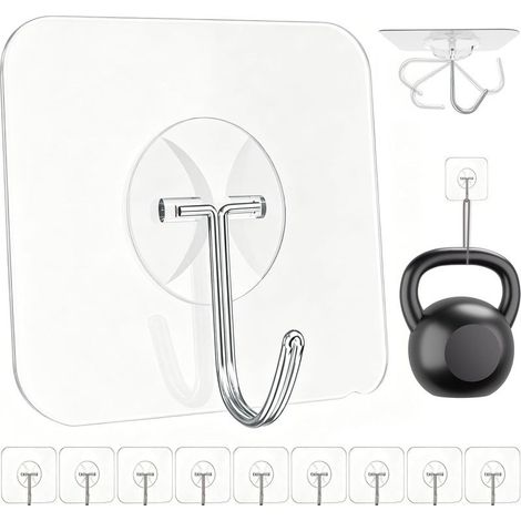 Extra Strong Heavy-Duty Adhesive Hooks, Large Size, Removable Transparent Adhesive Wall Hooks, Bathroom Hooks, 10pcs (1/5)