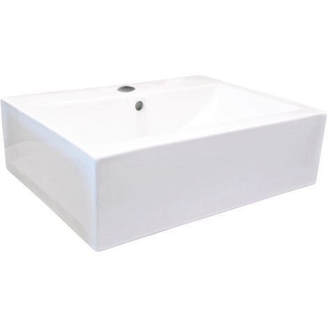 ONDEE ZEN - Vasque rectangle à poser CUBIC - Blanc - 52x41cm - Céramique - Avec trop plein (1/4)