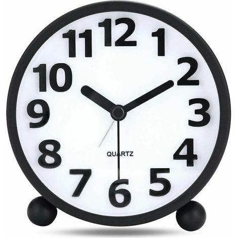 royaluxe -Reveil Analogique Silencieux,Métal Noir Gros Chiffres 3D,Horloge de Table sans Tic-tac avec la Lumière de Nuit Réveil De Chevet 10.8cm (1/5)