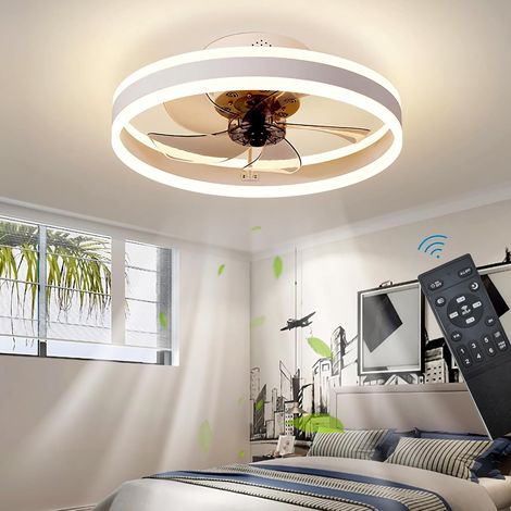 Plafonnier Ventilateur Silencieux Telecommande 6 Vitesses Chambre Ventilateur de Plafond avec Lumiere Dimmable LED Ventilateur de Plafond, Blanc 50CM (1/5)