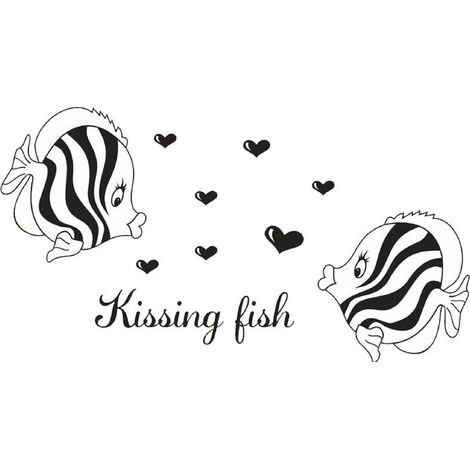 Adorable sticker mural « Poissons qui s'embrassent » pour chambre, salon et salle de bain – idéal comme décoration de fond. (1/5)