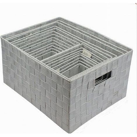 TRADE SHOP - Set 21pz Scatola In Tessuto Portaoggetti Organizer Con Manici Grigio Chiaro 79084 - (1/4)
