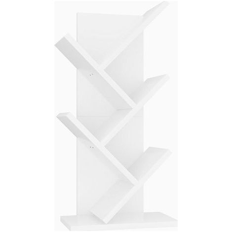 4-stöckiges Baum-Bücherregal, freistehendes Bücherregal, Zeitschriften-CD-Aufbewahrungsregal, für Wohnzimmer, Schlafzimmer, Büro, 30 x 17 x 60 cm, Weiß (1/5)