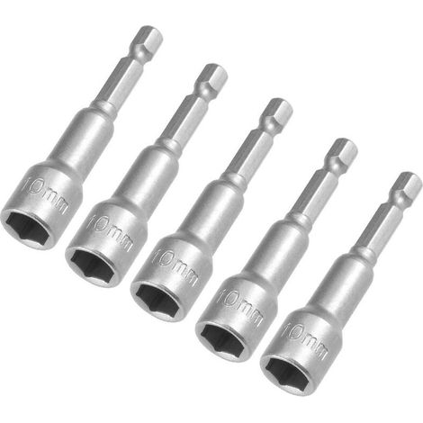 Lot de 5 embouts de tournevis magnétiques à changement rapide de 10 mm, entraînement hexagonal 1/4 pouce, longueur 65 mm, métrique (1/5)