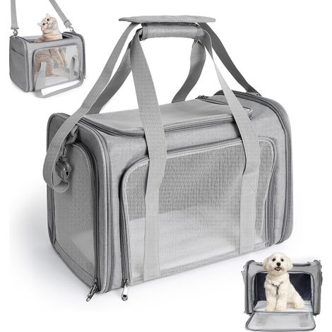 Sac Transport Chat Chien, Pliable Sac a Dos Chat avec Bandoulière Réglable, Caisse de Transport Chat Dog Capacité de Charge 3-6kg, pour Moyen Petit Chien Chat Animaux de Compagnie en Avion (1/5)