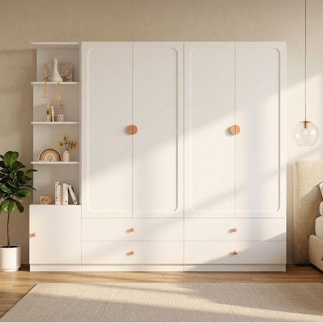 Armadio con ante battenti 225x45x200 cm in MDF bianco, 4 cassetti - CHICFURN (1/5)