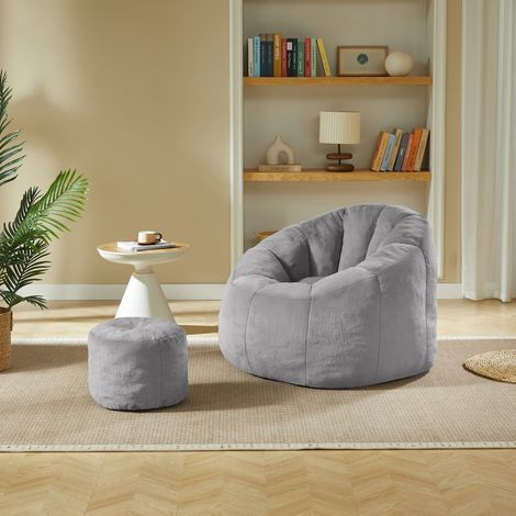 Poltrona pouf per adulti 105x105x70 cm in poliestere grigia con poggiapiedi – MEUBLIV (1/5)