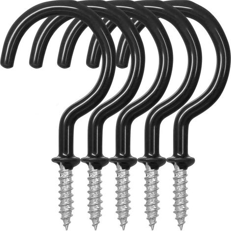 Lot de 24 crochets de plafond à visser, 7,4 cm, revêtement vinyle, pour une utilisation intérieure et extérieure - Noir (1/5)