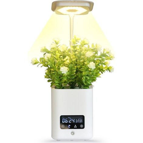 Jardinière intelligente pour plantes d’intérieur avec lampe LED, horloge et humidificateur. (1/5)