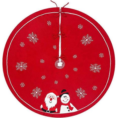Gestrickter Weihnachtsbaumrock, doppelt gestrickter Weihnachtsbaumrock, Weihnachtsbaumschmuck mit Weihnachtsmann, Schneemann und Schneeflocken (1/5)