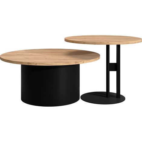 Conjunto mesa de centro Oswego 159, Roble dorado artesanal, 33x0x0cm, Diámetro: 75, Aglomerado laminado, Redonda
