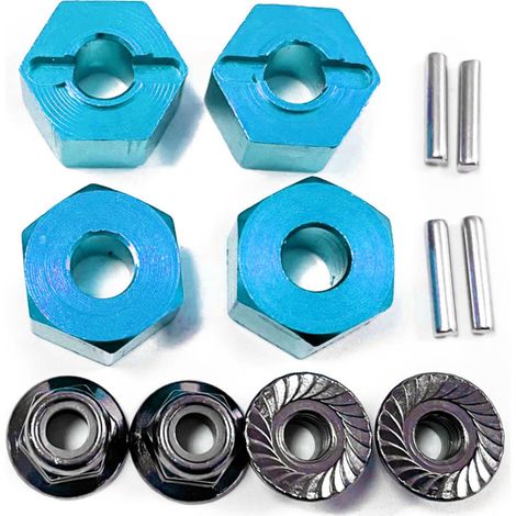 Adaptateurs de roue à moyeu hexagonal avec 4 broches et 4 écrous, usinés CNC en aluminium, pour voitures RC TRAXXAS SLASH 1/10, bleu clair. (1/5)