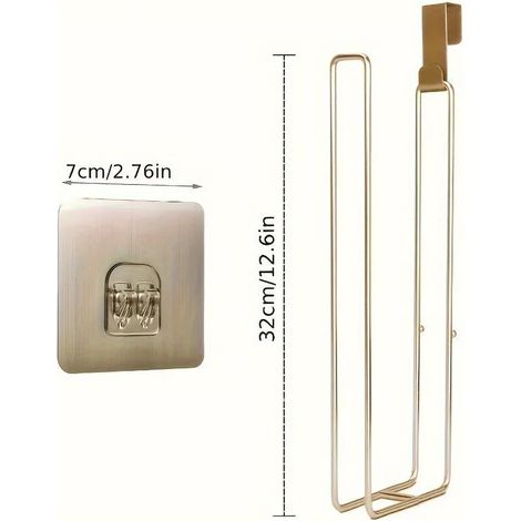 Porte-papier toilette (doré) avec rangement pour mouchoirs, à fixer au-dessus du réservoir, auto-adhésif. (1/5)