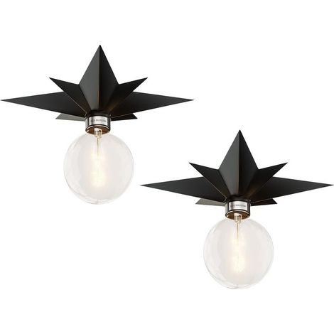 Plafonnier Affleurant- 2 PCS Luminaire étoile Noire Luminaire Proche du Plafond du Milieu du Siècle, Plafonnier Moderne pour Cuisine, Couloir et Salle de Bains, Noir (1/5)