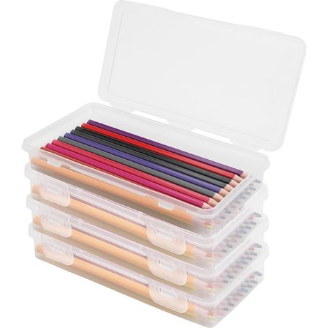 4 Pièces Boite Rangement Stylo Empilables Boîte Rangement Plastique Boite de Rangement, avec Couvercle Boîte, Rangement à Clipser, pour Fournitures de Bureau, Travaux Manuels, école, Famille (1/5)