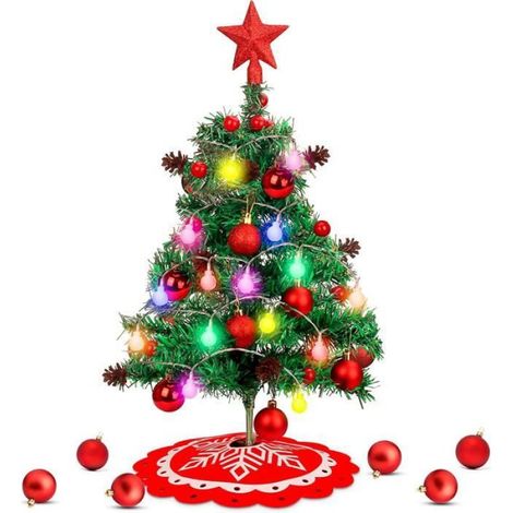 Sapin de Noël - - 60 cm - Mini Sapin Lumineux - Décoration Intérieure - Rouge (1/4)