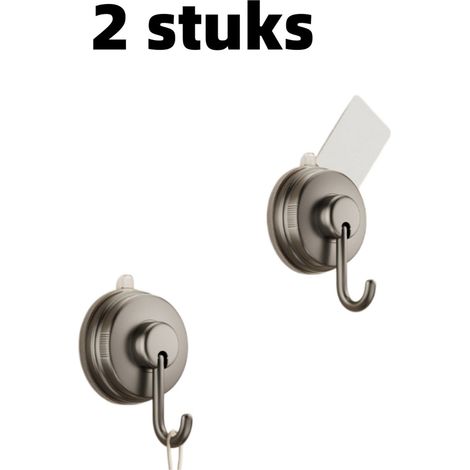 Lot de 2 crochets de suspension avec ventouse installation sans perçage pour salle de bain et couloir 8,3 x 6 x 5,4 cm couleur grise (1/5)
