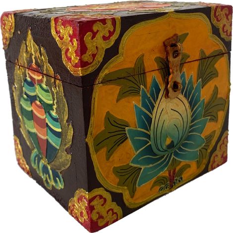 Petit coffret tibétain fleuri peint à la main (1/3)