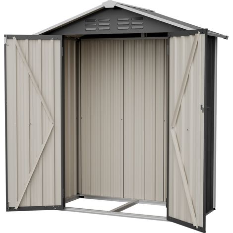 Casetta porta attrezzi in metallo 154 x 83 x 180 cm grigia con base e porta chiudibile (1/5)