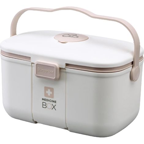 Boite a pharmacie, Boite pharmacie rangement portable 2 couche, avec poignée, grande capacité, Boîte à pharmacie de rangement, pour la Maison, l'extérieur (Blanc) (1/5)