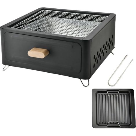 Mini barbecue portable au charbon de bois, barbecue de table, barbecue de camping, barbecue de jardin, poêle de pique-nique, avec poêle, 31 x 31 x 15,2 cm (1/5)