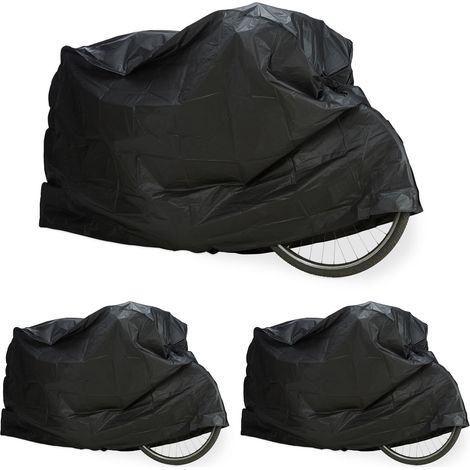 Set of 3 Relaxdays Polyethylene Bike Covers, Tear-Resistant, Sun Protection, 200 x 115 cm, Black (1/5)