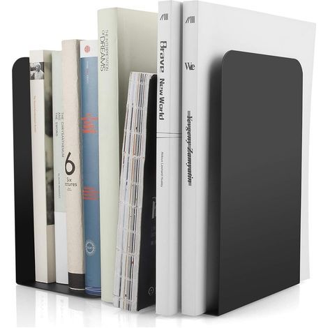 2Pcs Noir Serre Livres en Métal en Forme de L 8 x 4 x 54Inch, Heavy Duty Métal Antidérapant pour Bibliothèque de l’école Bureau à la Maison Étagère Decor (1/5)