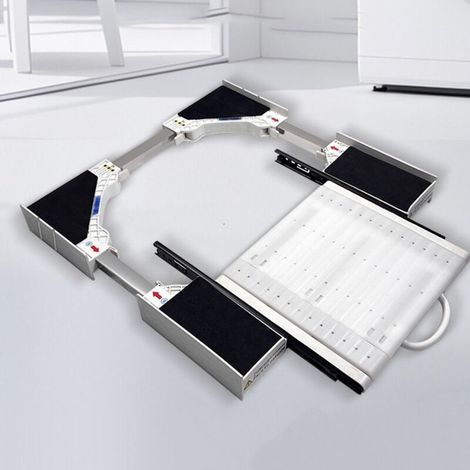 Kit de Superposition Universel Cadre avec Tablette Coulissante, kit de superposition machine à laver et sèche-linge, Cadre de Connexion Universel pour 46-72 cm, blanc (1/4)