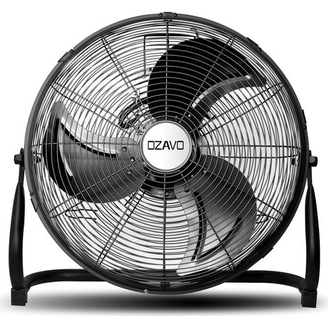 Ventilateur sur Pied en Métal Robuste Brasseur d'air Industriel Rétro Fan de Sol Exterieur, 3 Vitesses et Angle d'inclinaison Réglable 80W (Noir)