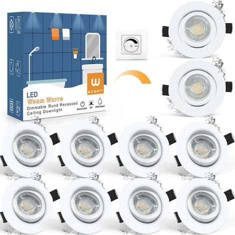 Lot de 10 Spot LED Encastrable Dimmable Blanc, 5.5W Blanc Chaud 2800K 600LM 220V Spots de Plafond Orientable, IP44 Spot Salle de Bain Encastré Extra Plat Rond pour Salon, Trou 68mm - 75mm (1/5)