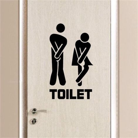 Autocollant Mural Toilette - Vinyle PVC Noir - Pour Porte Salle De Bain Mur Carrelage Verre - 1 Pièce (1/5)