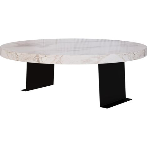 Plateau d'accoudoir de canapé diamètre 34 cm effet marbre blanc (1/4)
