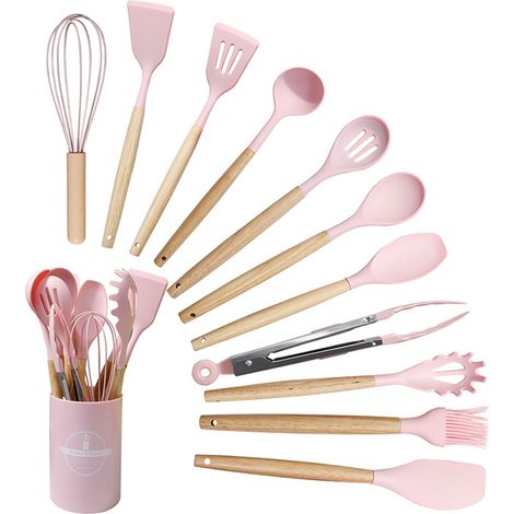 Ensemble 12 ustensiles cuisine, silicone antiadhésif, manche bois, outils pâtisserie, cuisson quotidienne (1/5)